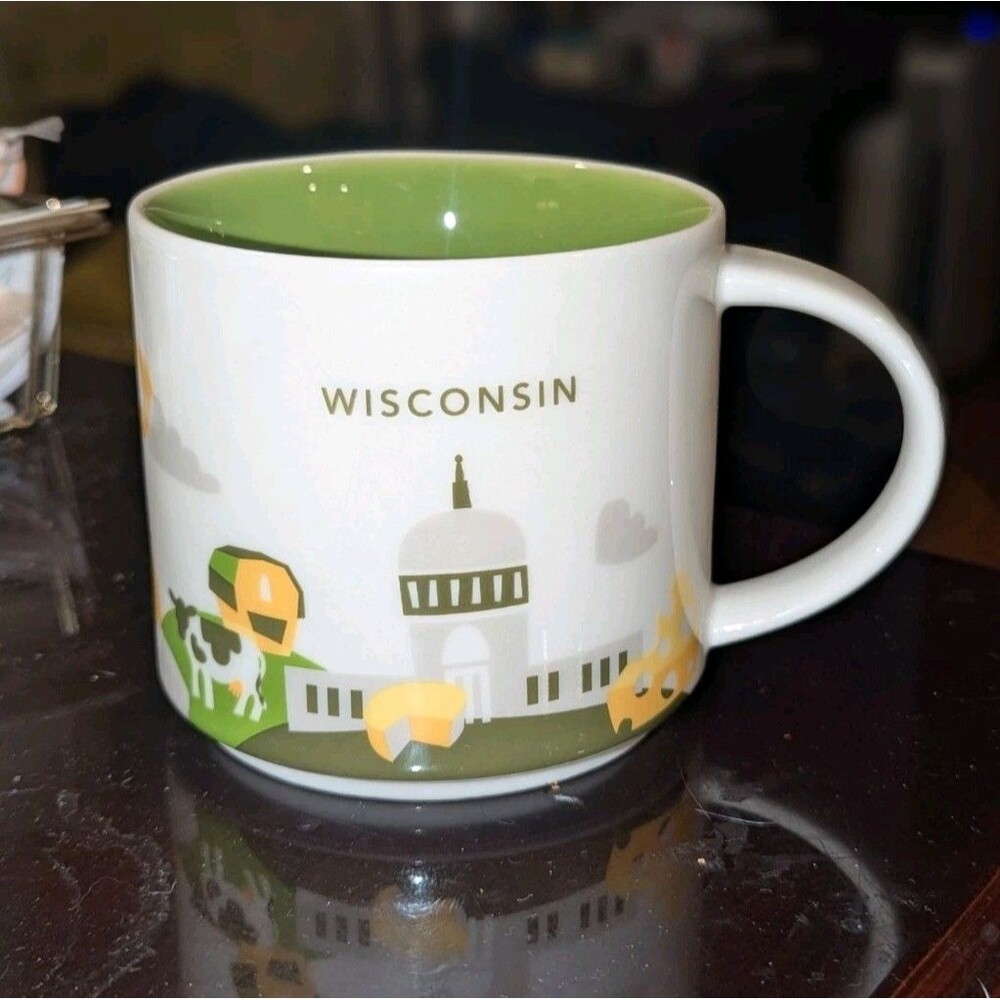 Starbucks‎ Wisconsin You Are Here Coffee Cup Mug 14oz 2014 Ceramic Collectible